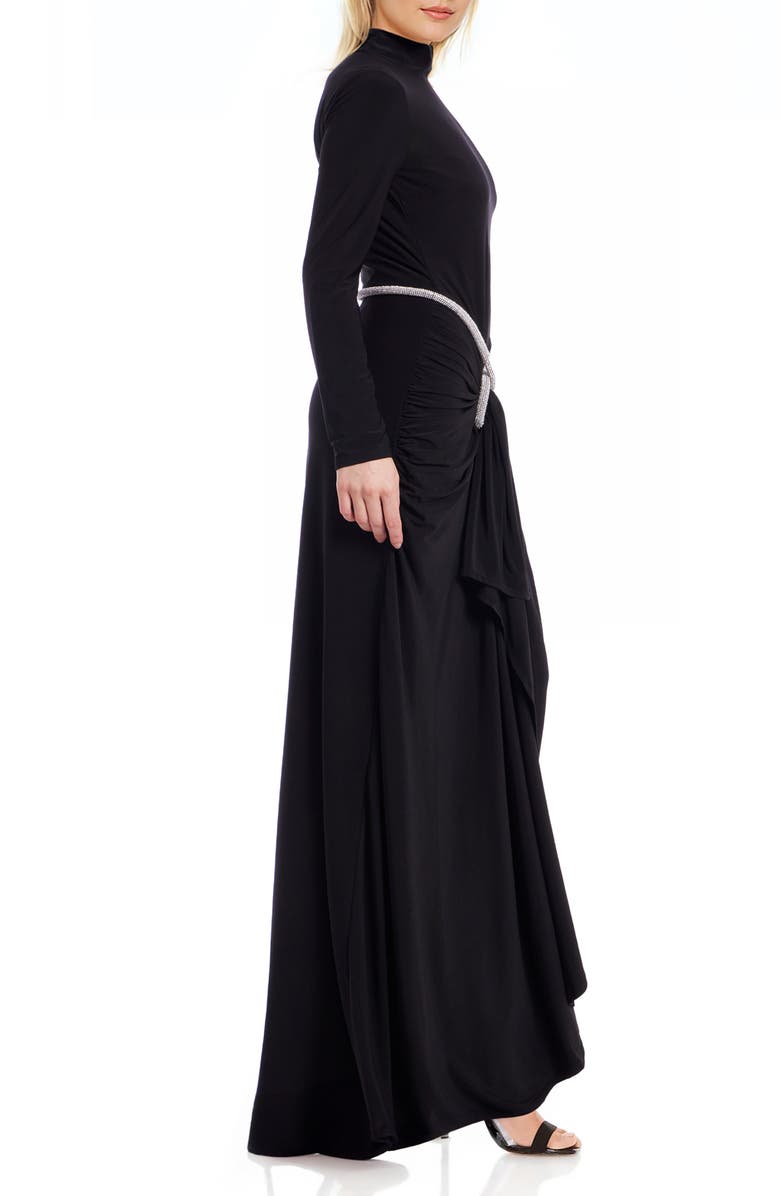 Jewel Badgley Mischka Mock Neck Long Sleeve Belted Dress, Alternate, color, Black