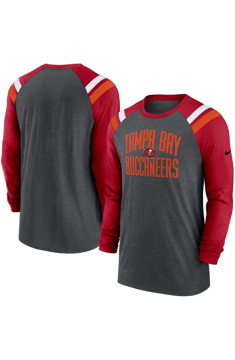 Nike Men's Nike Heathered Charcoal/Red Tampa Bay Buccaneers Tri-Blend Raglan Athletic Long Sleeve Fashion T-Shirt, Main, color, 