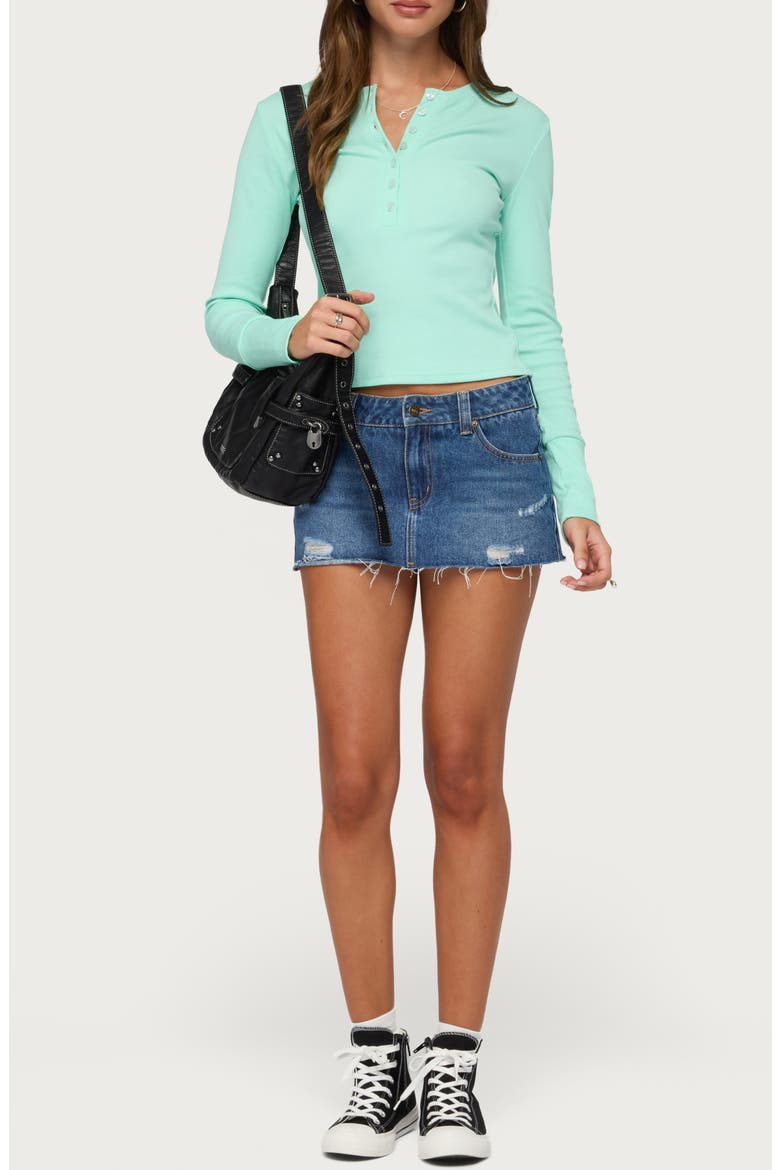 Nylah Frayed Low Rise Denim Skort, Alternate, color, BLUE-WASHED