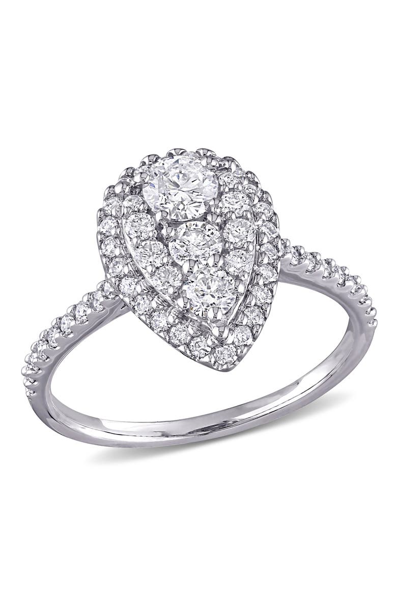 Diamond Composite Pear Halo Ring 10k, Main, color, 10k White Gold