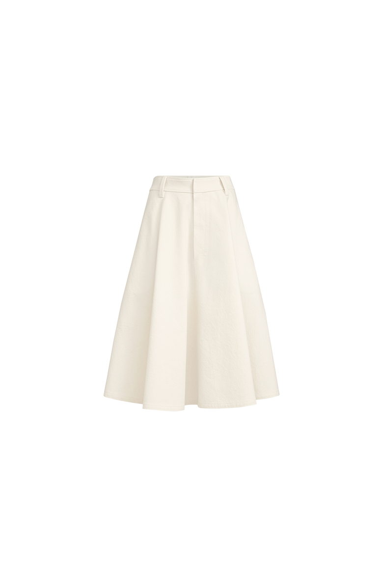 Brunello Cucinelli Dyed cotton and wool wrinkled denim full skirt with monili, Main, color, Panama