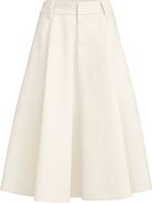 Brunello Cucinelli Dyed cotton and wool wrinkled denim full skirt with monili