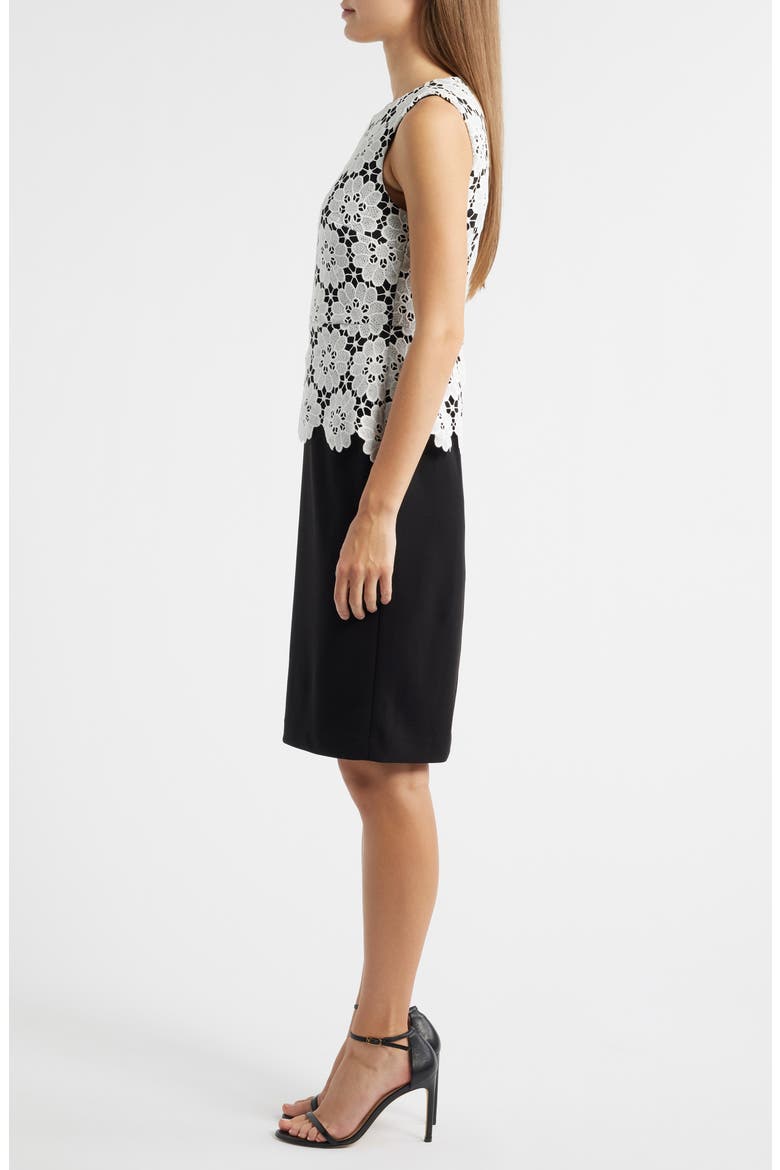Mixed Media Sheath Dress, Alternate, color, SHELL WHITE/ ANNE BLACK
