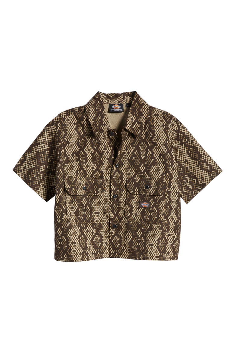 Camden Snake Print Crop Twill Shirt, Alternate, color, BROWN