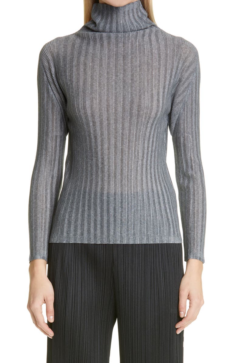 Pleats Please Issey Miyake Pleated Funnel Neck Top, Main, color, 