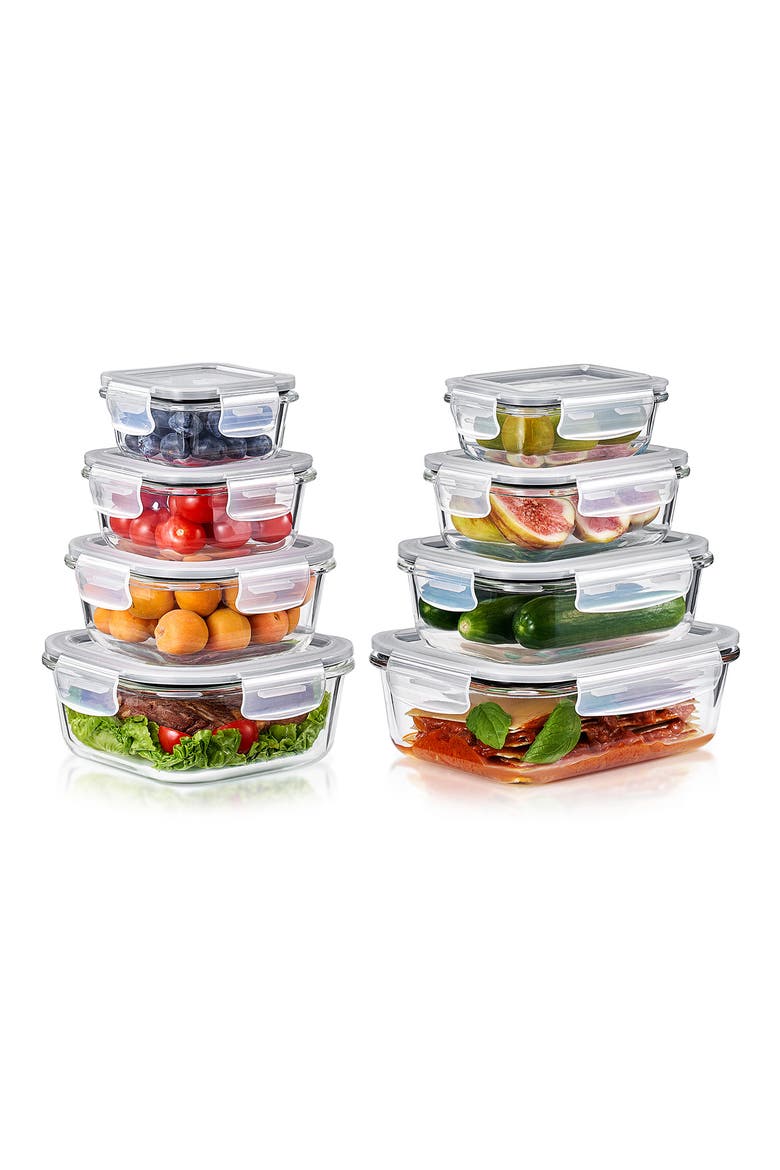 8-Pack Glass Food Prep Storage Containers, Alternate, color, CLEAR