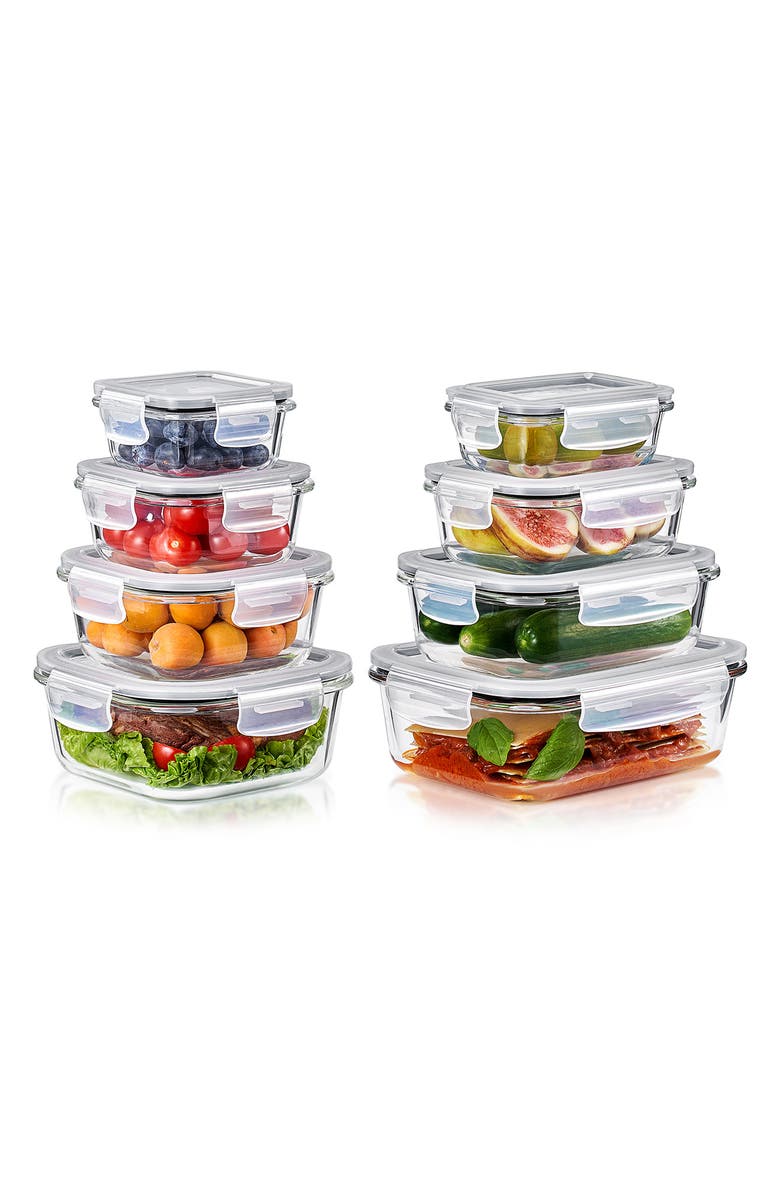 SORBUS 8-Pack Glass Food Prep Storage Containers, Alternate, color, Clear