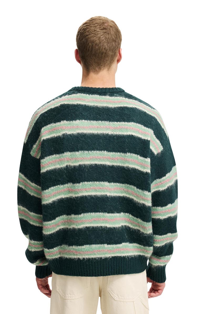 Cotton On Men's Box Fit Fuzzy Crew Knit, Alternate, color, Green Stripe