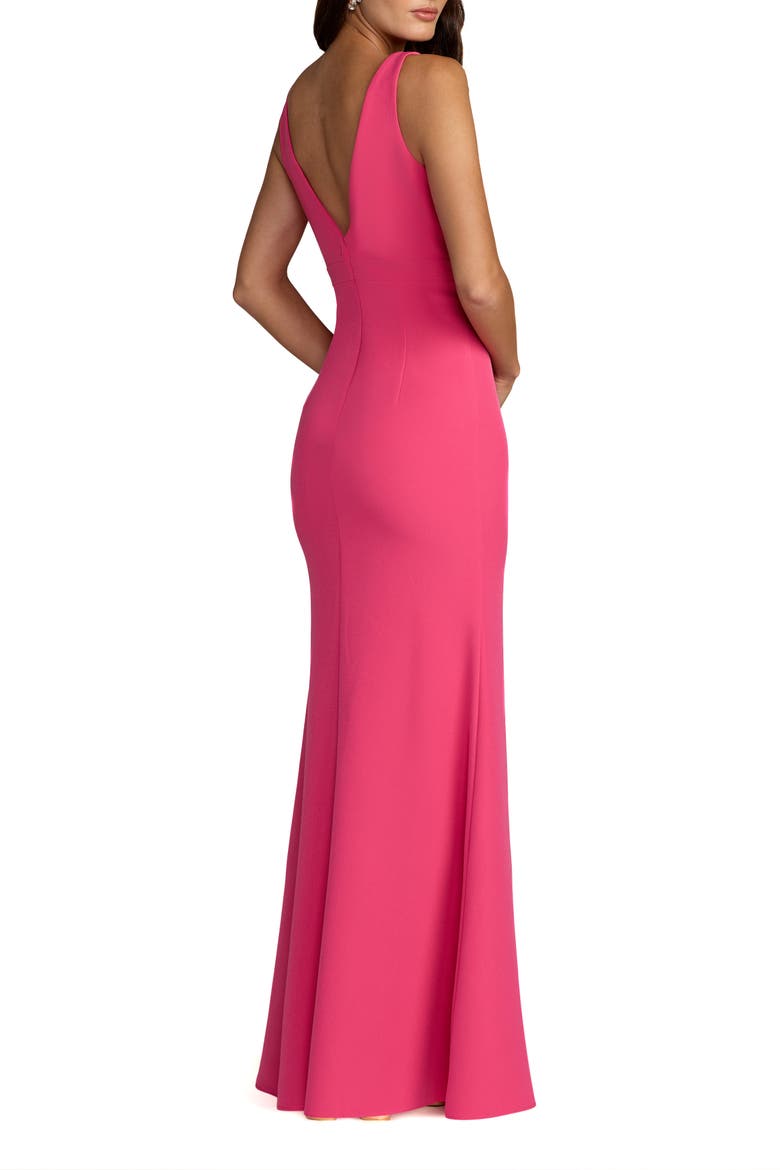 Sleeveless V Neck Mermaid Gown With Bow, Alternate, color, Hot Pink