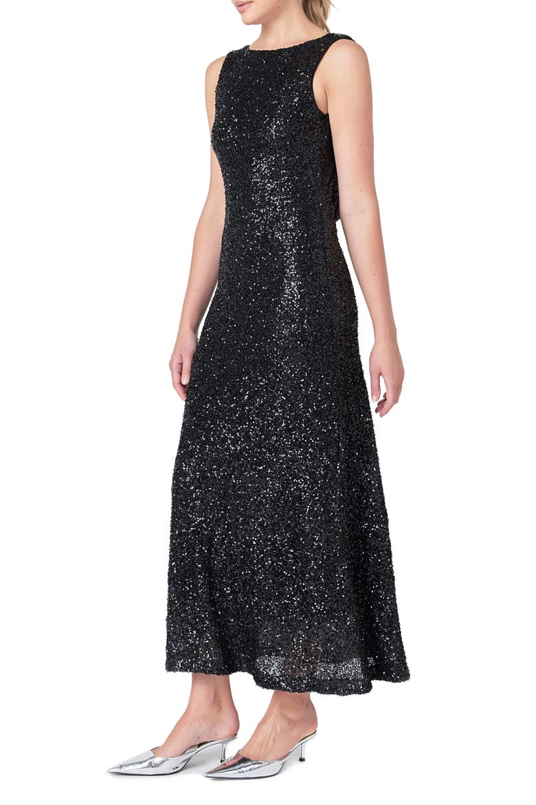 Open Back Sequin Maxi Dress, Alternate, color, BLACK