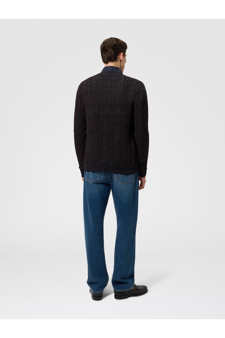 Wool And Viscose-blend Cardigan With Greek Key Motif, Alternate, color, Navy Blue