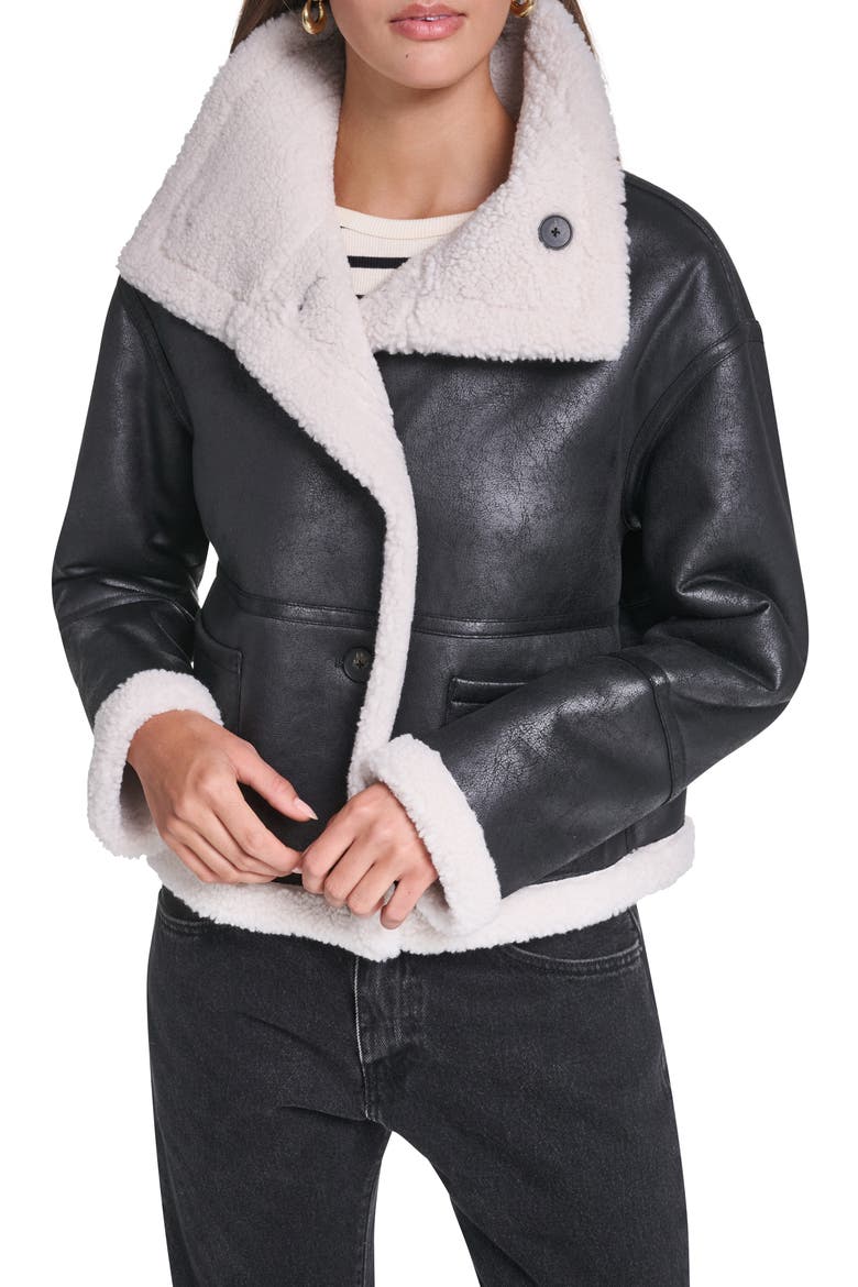 Reversible Faux Shearling Jacket, Main, color, BIRCH BLK