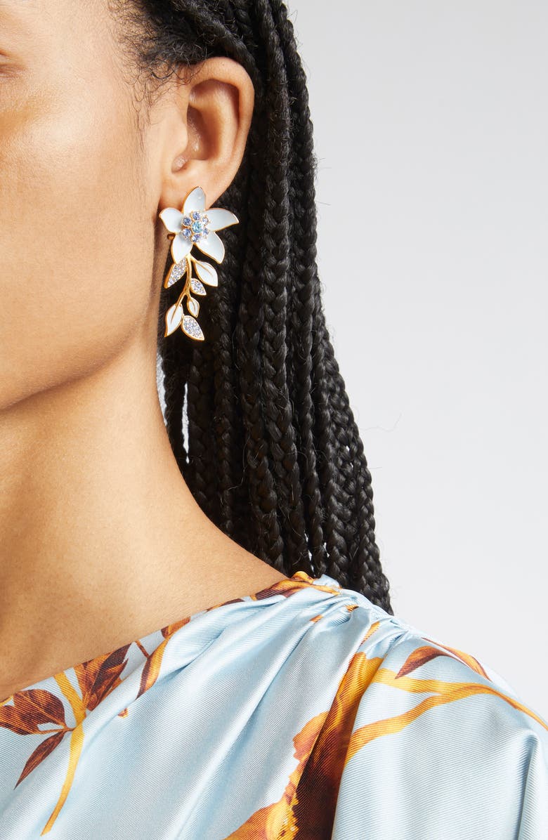 Oscar de la Renta Jasmin Vine Enamel Flower Drop Earrings, Alternate, color, 