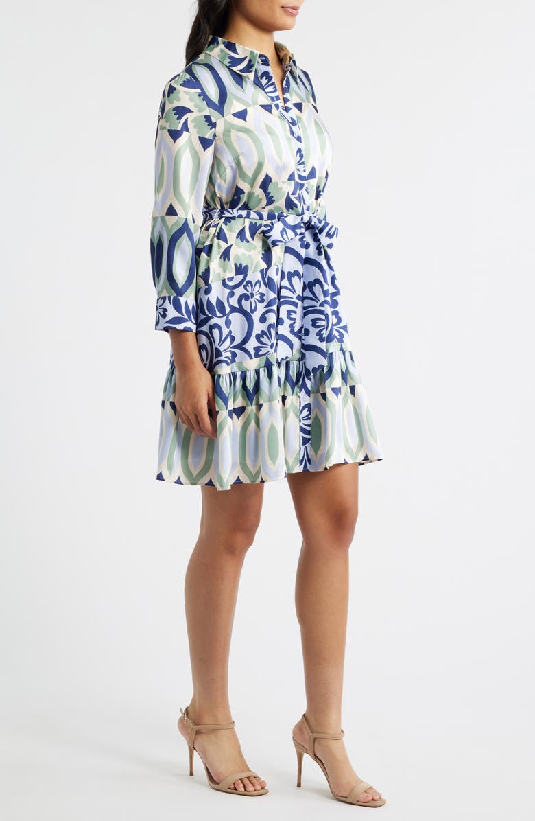 Julia Jordan Mixed Print Mini Shirtdress, Alternate, color, Green Multi