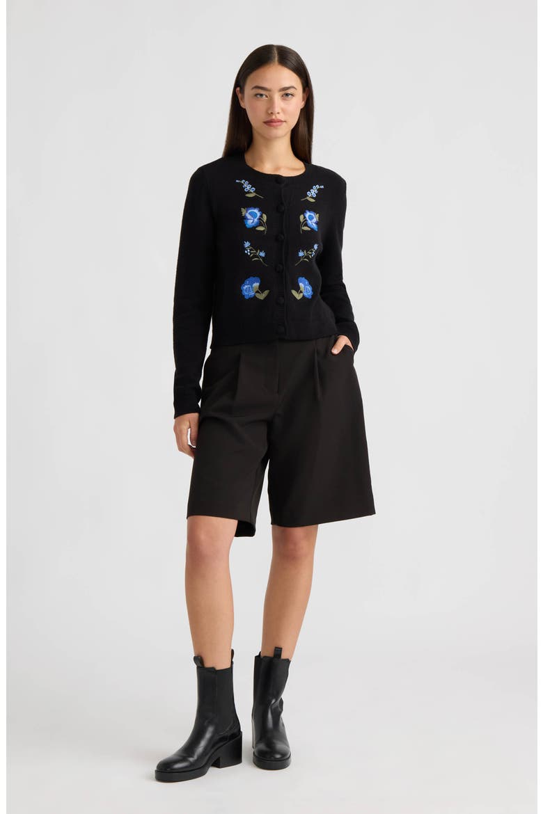 Floral Embroidered Cardigan, Alternate, color, BLACK/ BLUE