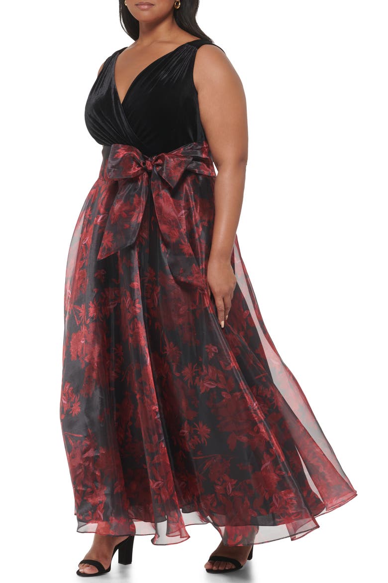 Sleeveless Surplice Bodice Gown, Alternate, color, BLACK RED