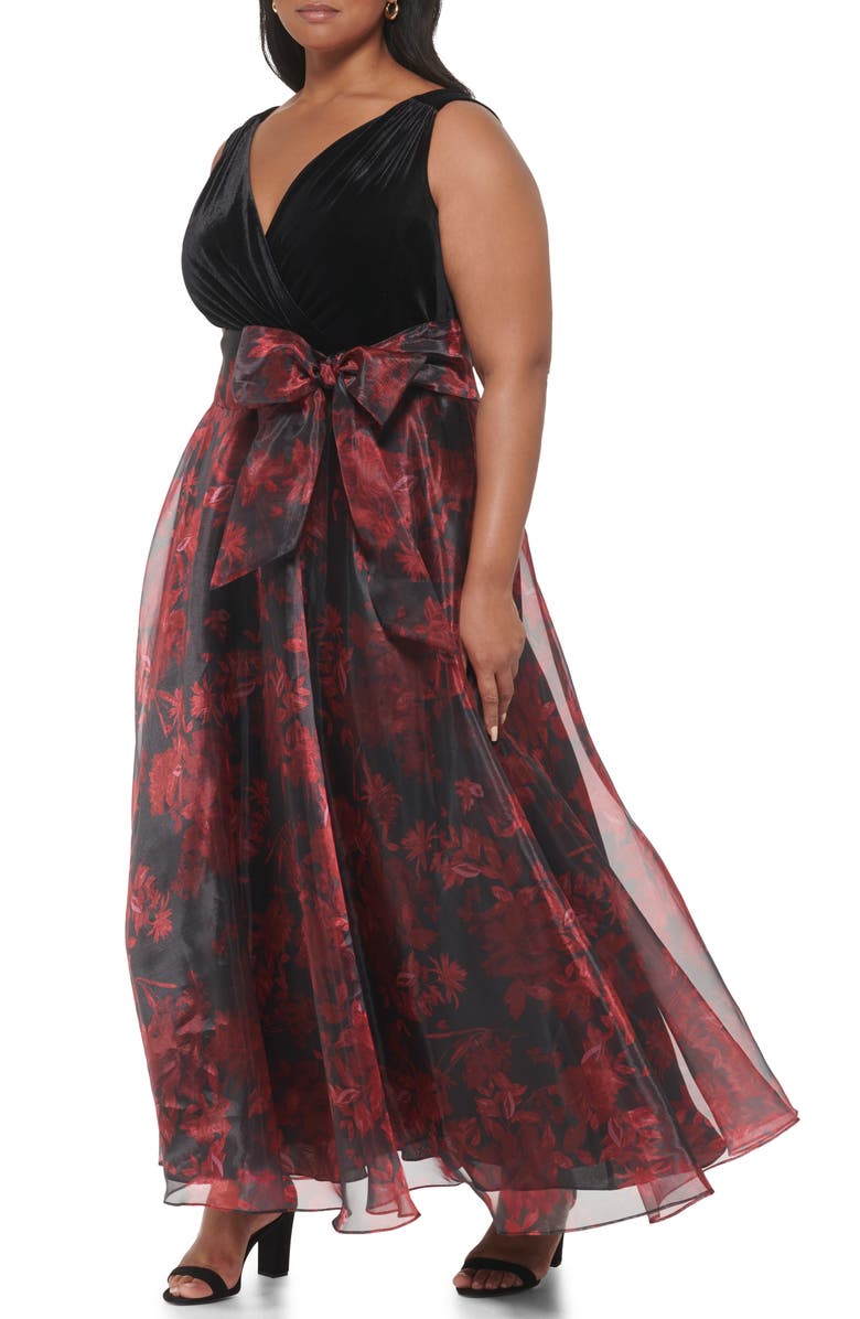 Eliza J Sleeveless Surplice Bodice Gown, Alternate, color, Black Red