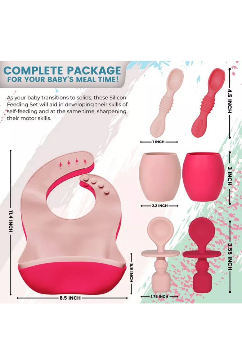 Baby Silicone Feeding Set 8-Piece, Alternate, color, Light & Dark Pink