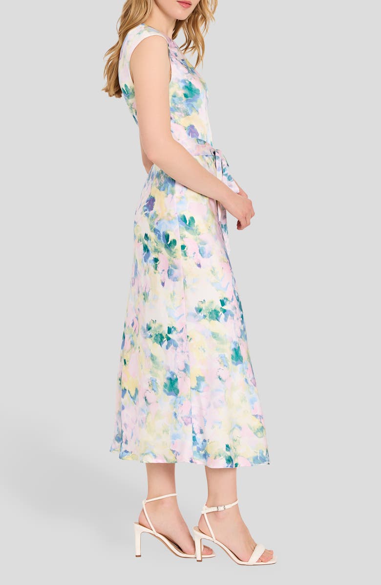 Tahari ASL Abstract Print Cross Neck Sleeveless Midi Dress, Alternate, color, Blush Buttercup