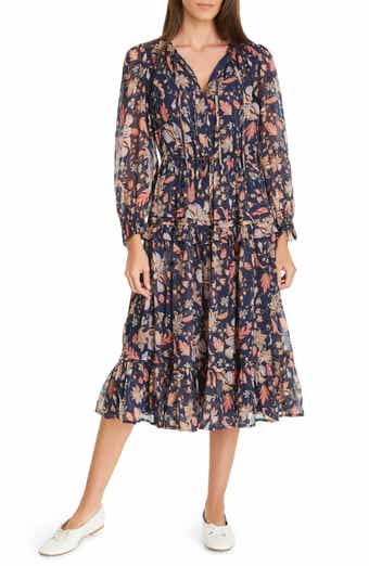 Sam Edelman Clarice Floral Print Long Sleeve Midi Dress
