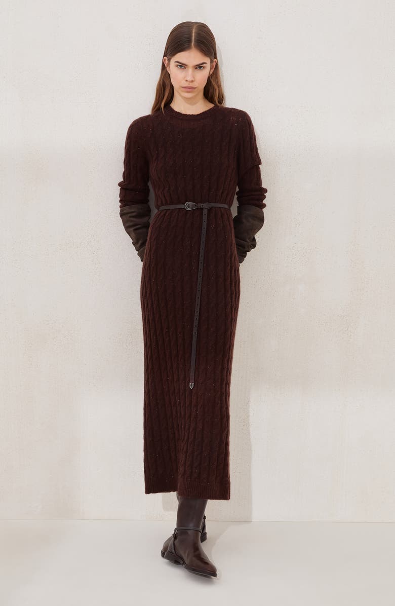 Brunello Cucinelli Dazzling cable knit dress, Alternate, color, Cocoa