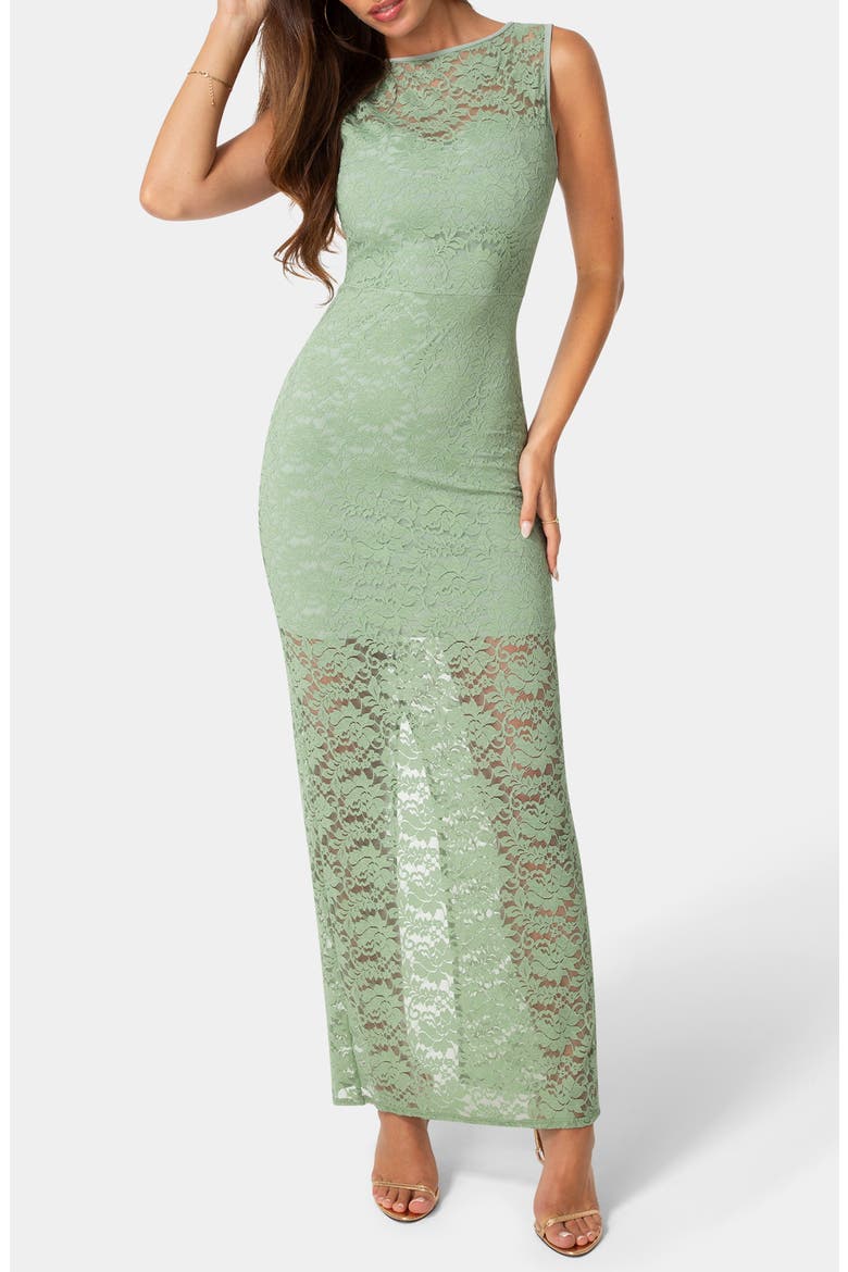 Illusion Lace Sleeveless Maxi Dress, Main, color, SAGE