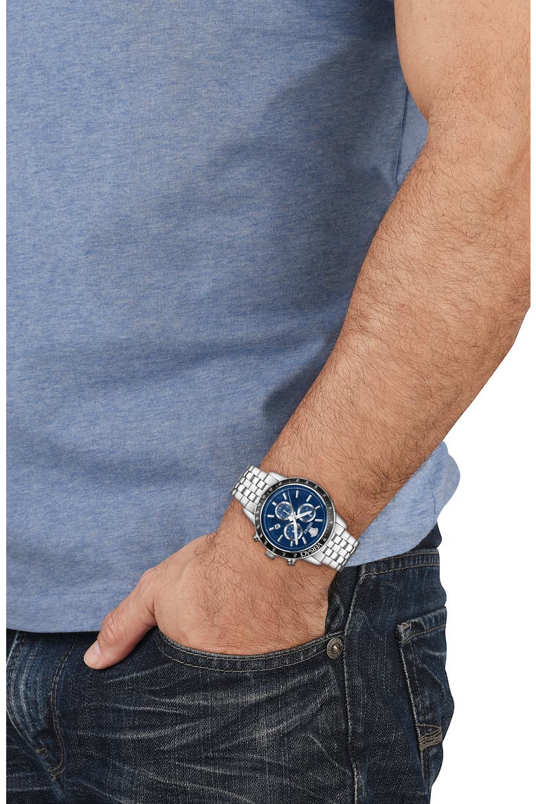 Sport Chronograph Bracelet Watch, 44mm, Alternate, color, SILVER/ BLUE/ BLACK