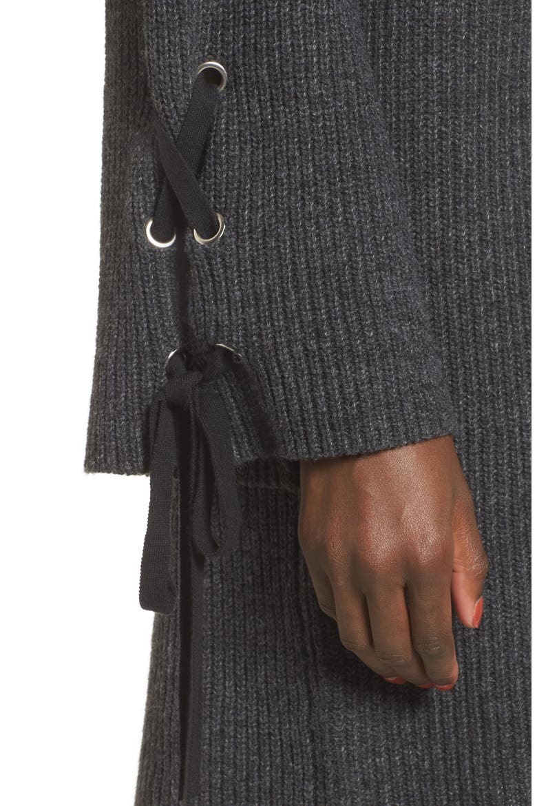 Tie Sleeve Sweater Dress, Alternate, color, GREY DARK CHARCOAL HEATHER