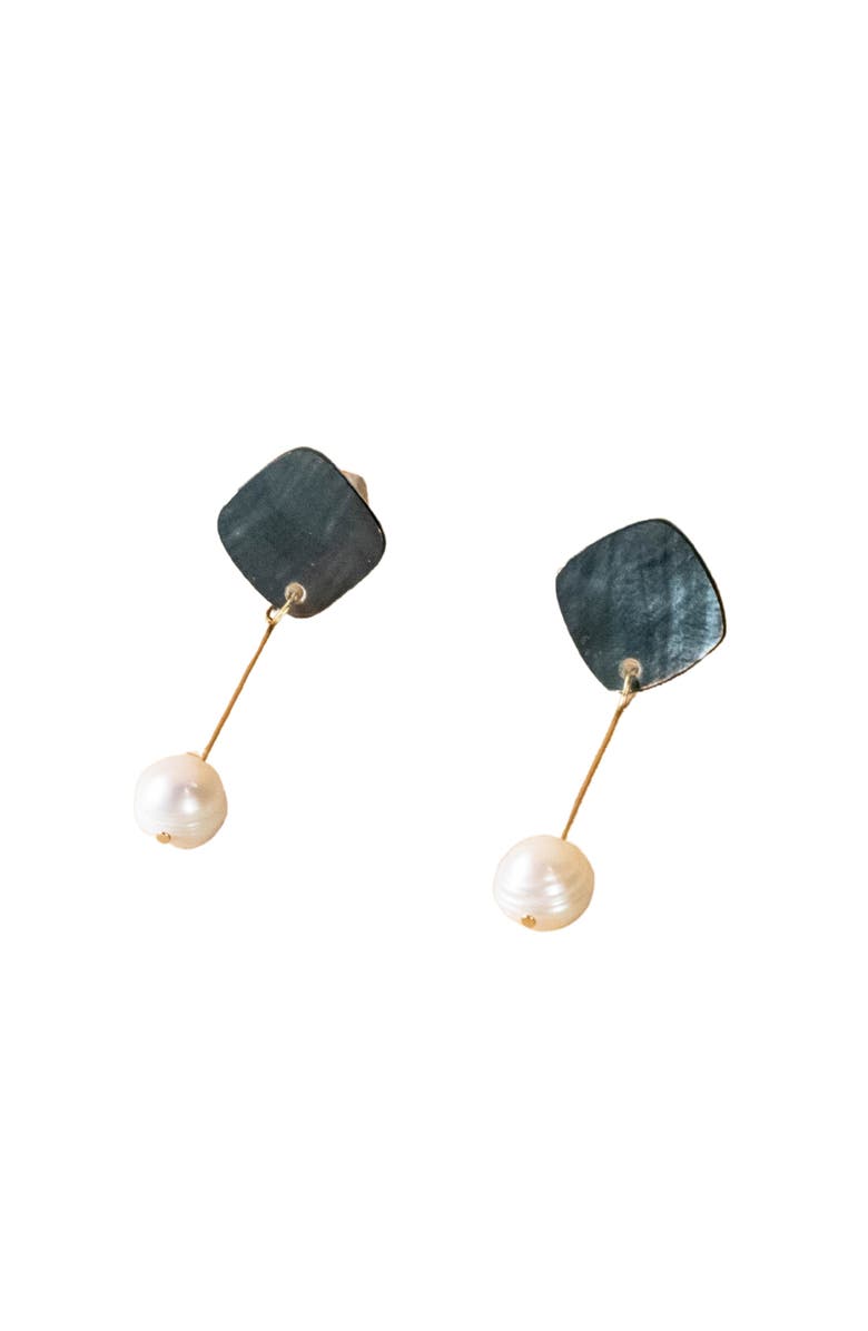 LIKHA Mother-of-Pearl Diamond & Pearl Drop Earrings, Main, color, Black
