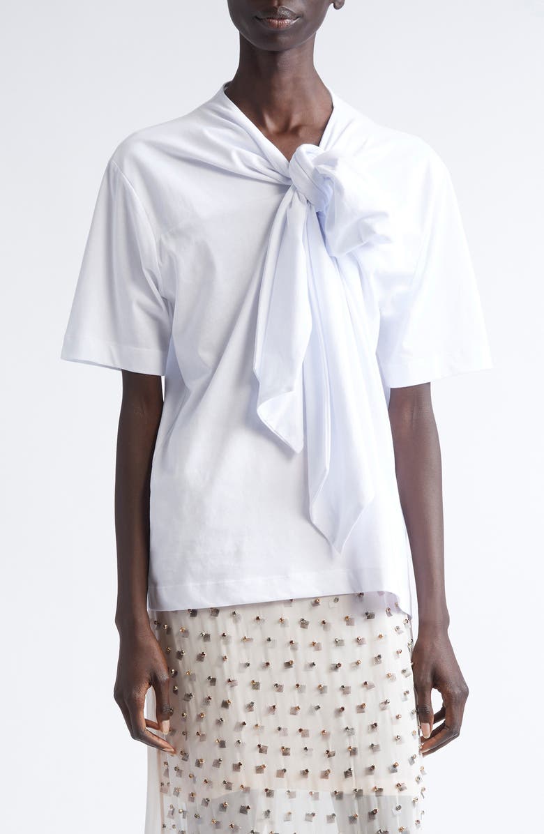 Dries Van Noten Hebitta Bow Neck Short Sleeve T-Shirt, Main, color, White