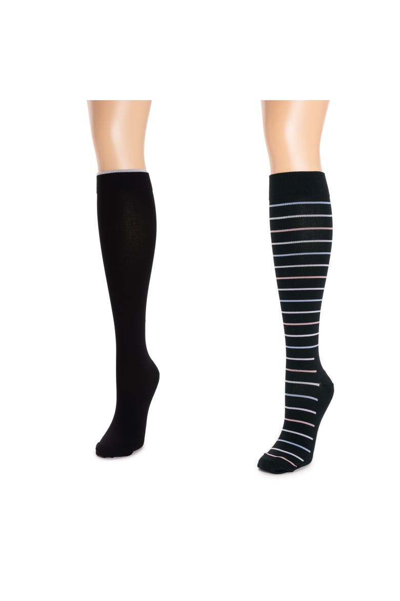 Nylon Blend Compression Socks 2 Pair Pack, Alternate, color, Ebony/Pastel