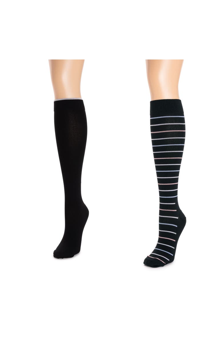 MUK LUKS Nylon Blend Compression Socks 2 Pair Pack, Alternate, color, Ebony/Pastel