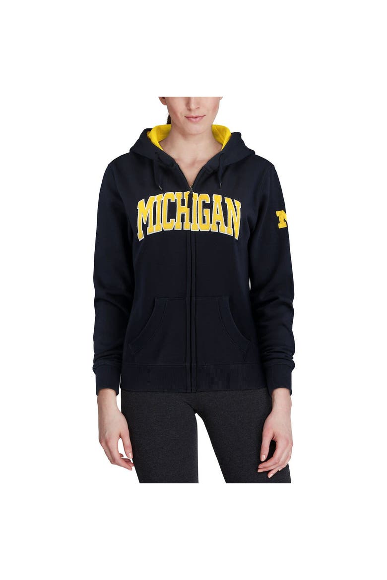 Women's Stadium Athletic Navy Michigan Wolverines Arched Name Full-Zip Hoodie, Alternate, color, Navy