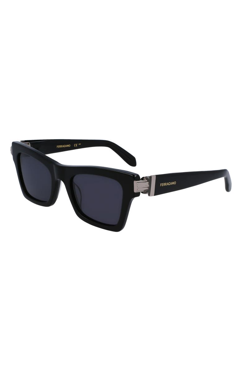 FERRAGAMO Prisma 52mm Rectangular Sunglasses, Alternate, color, Black