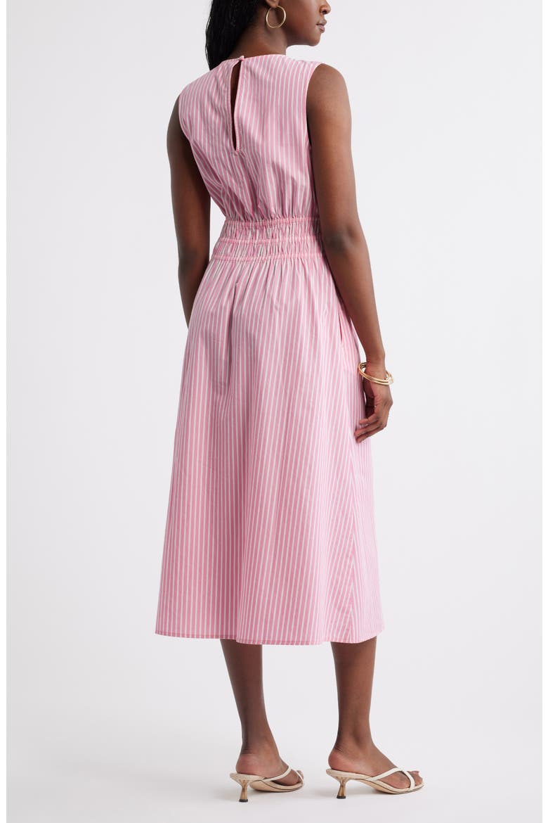 Sleeveless Smocked Waist Cotton Midi Dress, Alternate, color, PINK ZENNA IVORY PENNY STRIPE