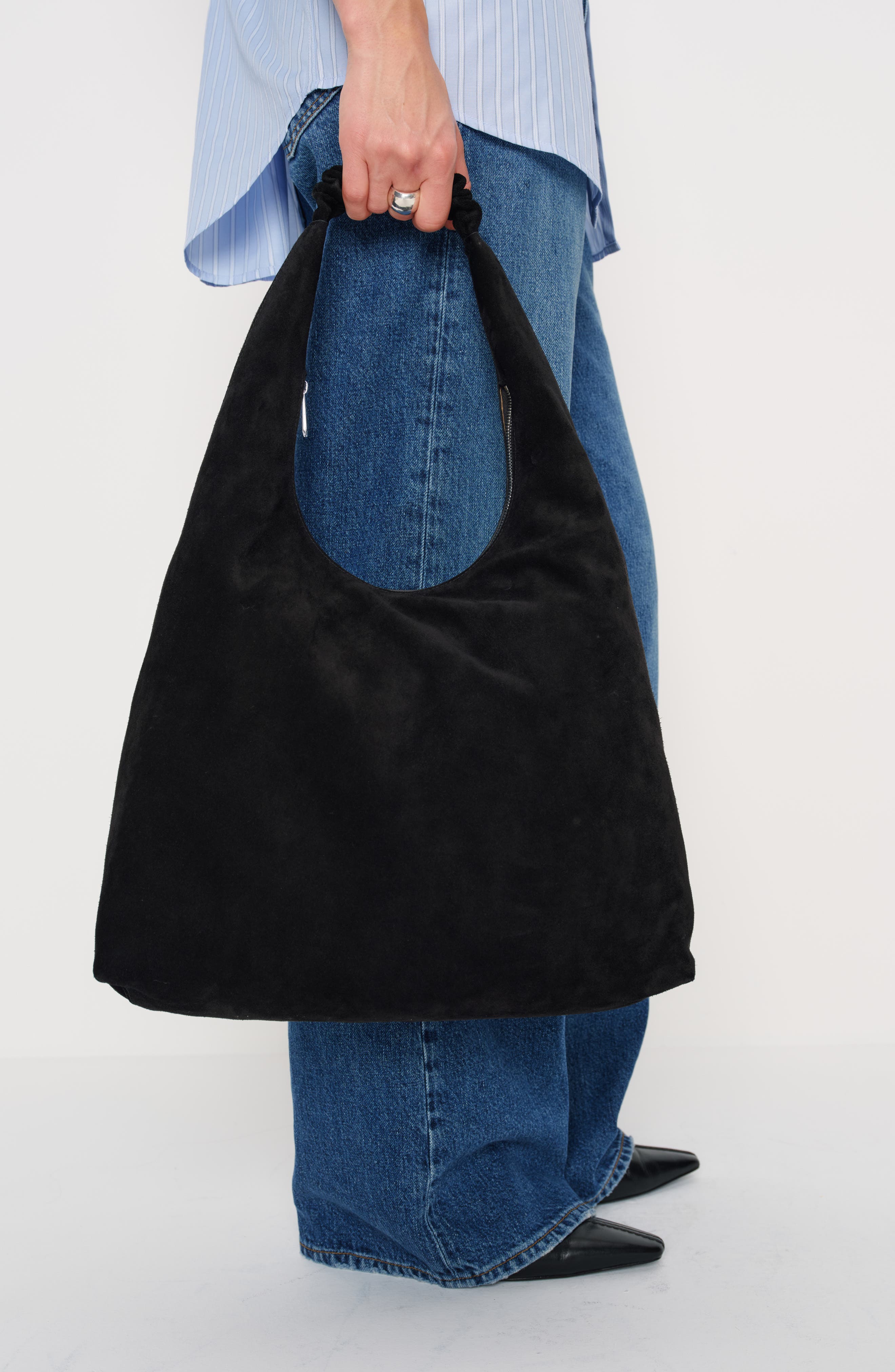 Reformation Willow Tote Bag, Alternate, color, Black Suede