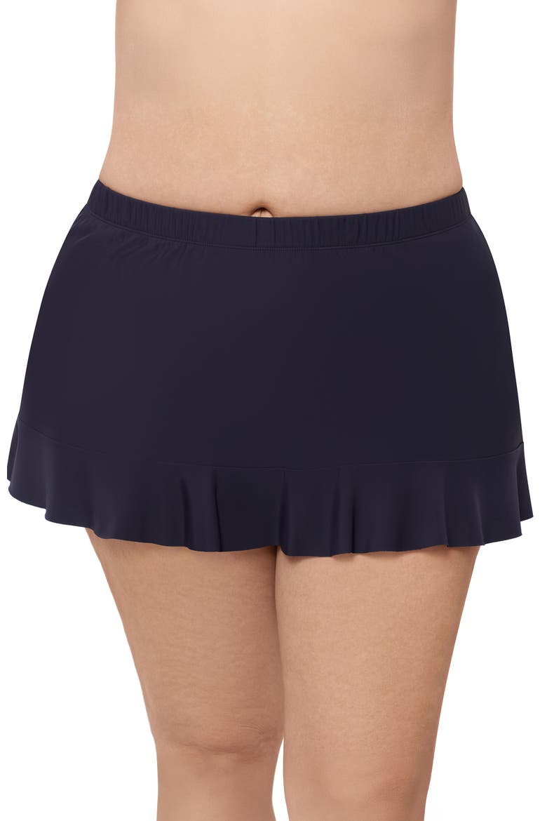 Plus Size High Waist Slimming Ruffle Skirt Swimsuit Bottom, Main, color, True Navy