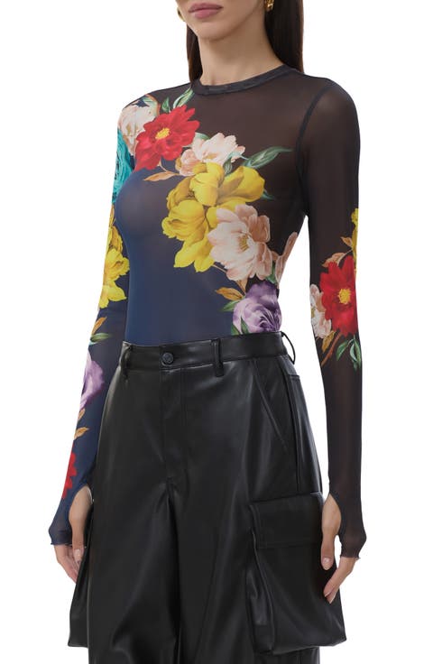 Kaylee Print Long Sleeve Mesh Top