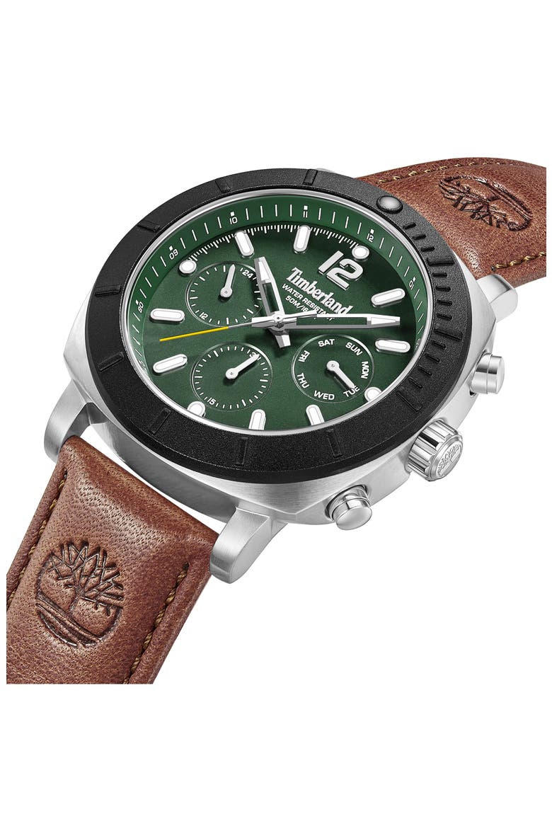 Pyperville Multifunction Leather Strap Watch, 45mm, Alternate, color, BROWN