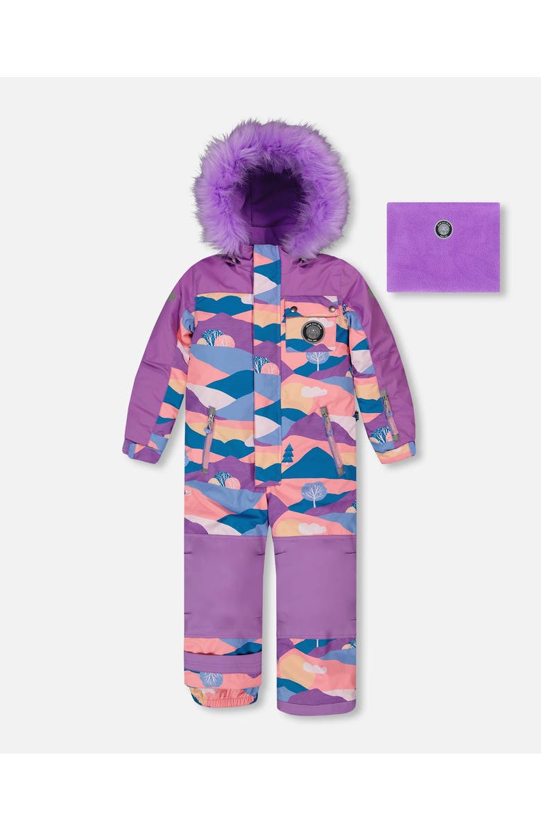 Deux par Deux Girl's One Piece Snowsuit Mauve Printed Landscape, Main, color, 