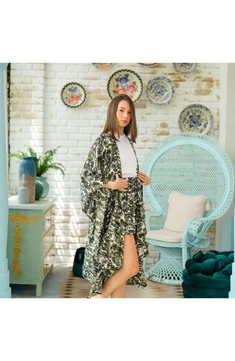 PINK HALEY Natalia Midi Kimono Robe, Alternate, color, Green