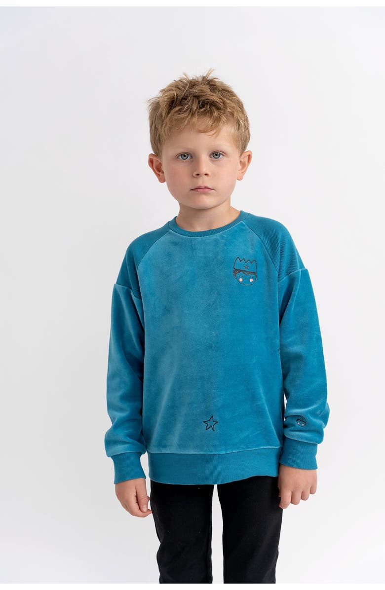 Charlotte & George Prince Print Cotton Velour Sweatshirt, Alternate, color, Blue Jay
