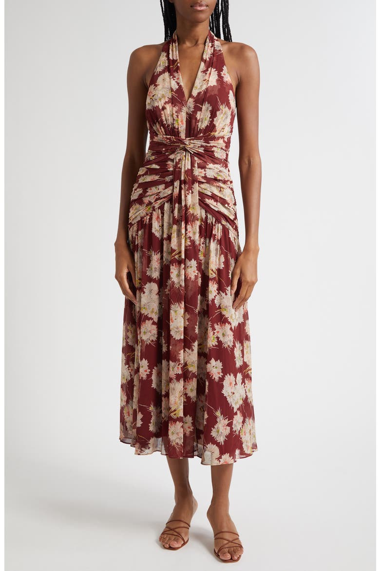 Mae Bouquet Floral Print Halter Dress, Main, color, WINEBERRY MULTI