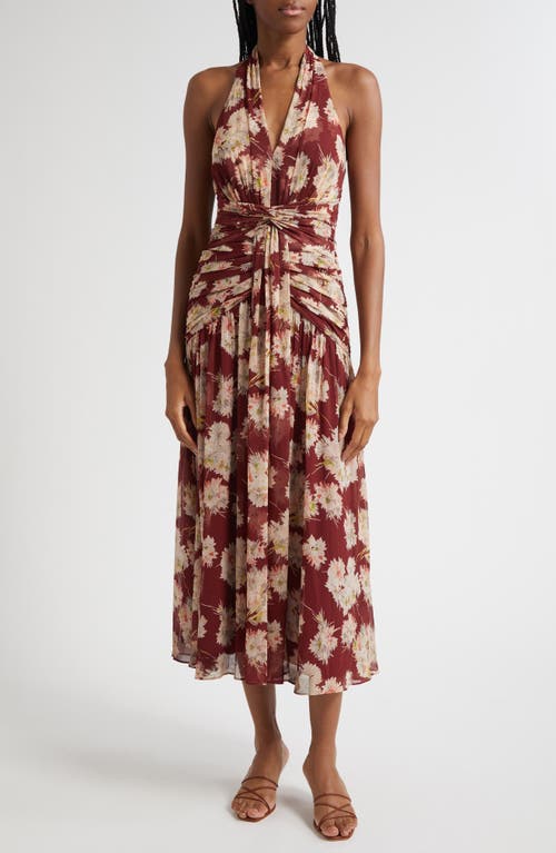 Cinq À Sept Mae Bouquet Floral Print Halter Dress In Brown