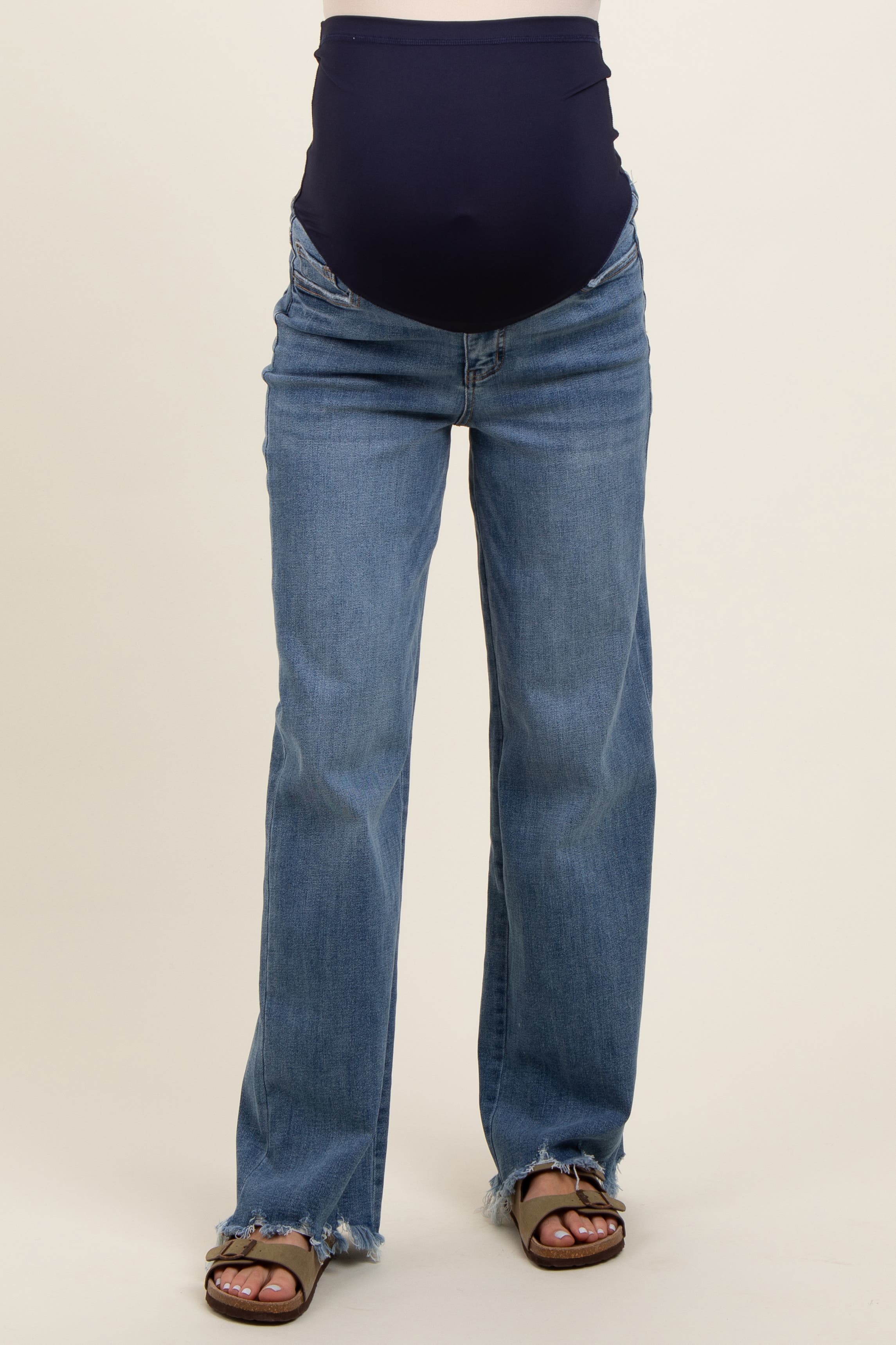 Wide Leg Distressed Hem Maternity Jeans - image 2