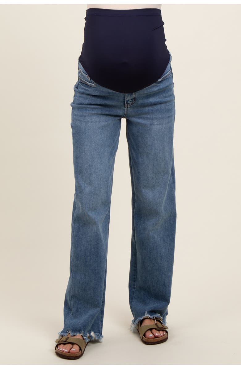 PinkBlush Wide Leg Distressed Hem Maternity Jeans, Alternate, color, Blue