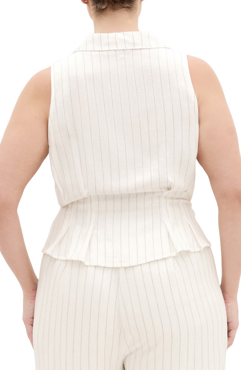 City Chic Stripe Sleeveless Peplum Top, Alternate, color, Ivory/ Black