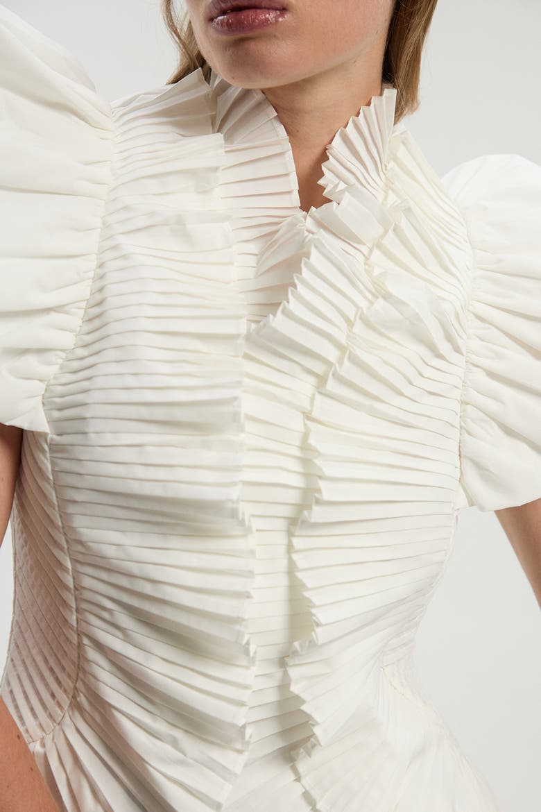 Pleated Ruffle Sleeve Woven Top, Alternate, color, Ivory
