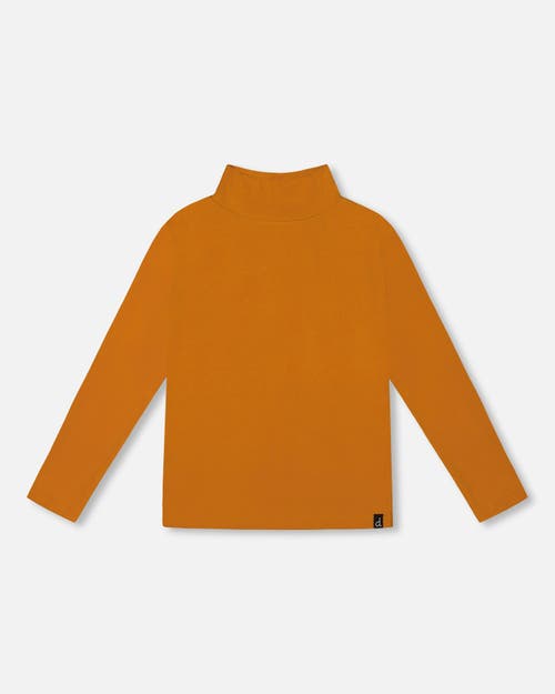 Deux Par Deux Super Soft Ribbed Mock Neck Top In Orange