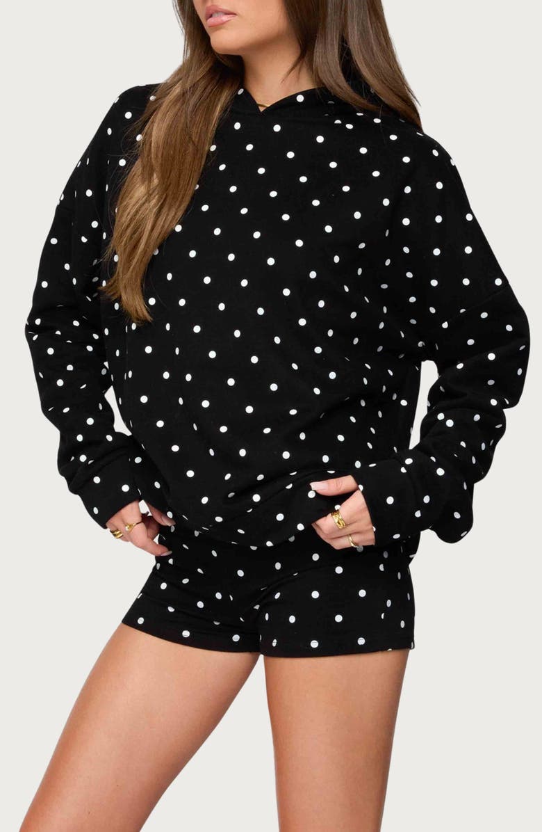 EDIKTED Chelsie Polka Dot Hoodie, Alternate, color, Black-And-White
